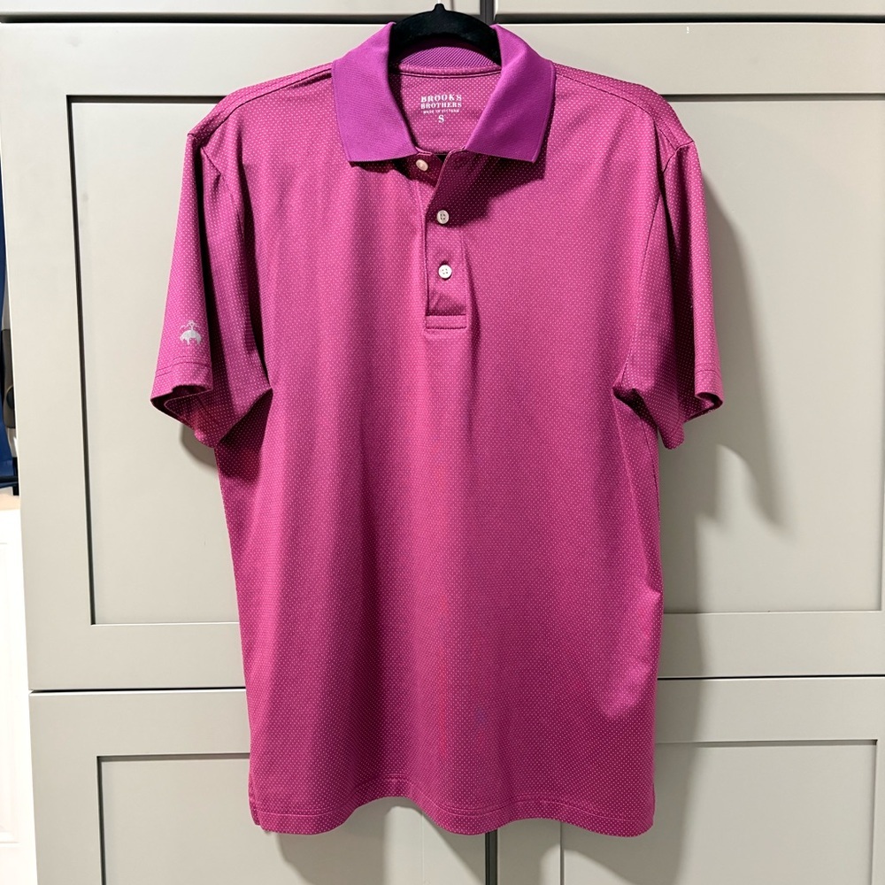 Brooks Brothers Men's Small Polo Shirt Maroon Micro-Dot Stretch Golf Performance - Picture 3 of 16